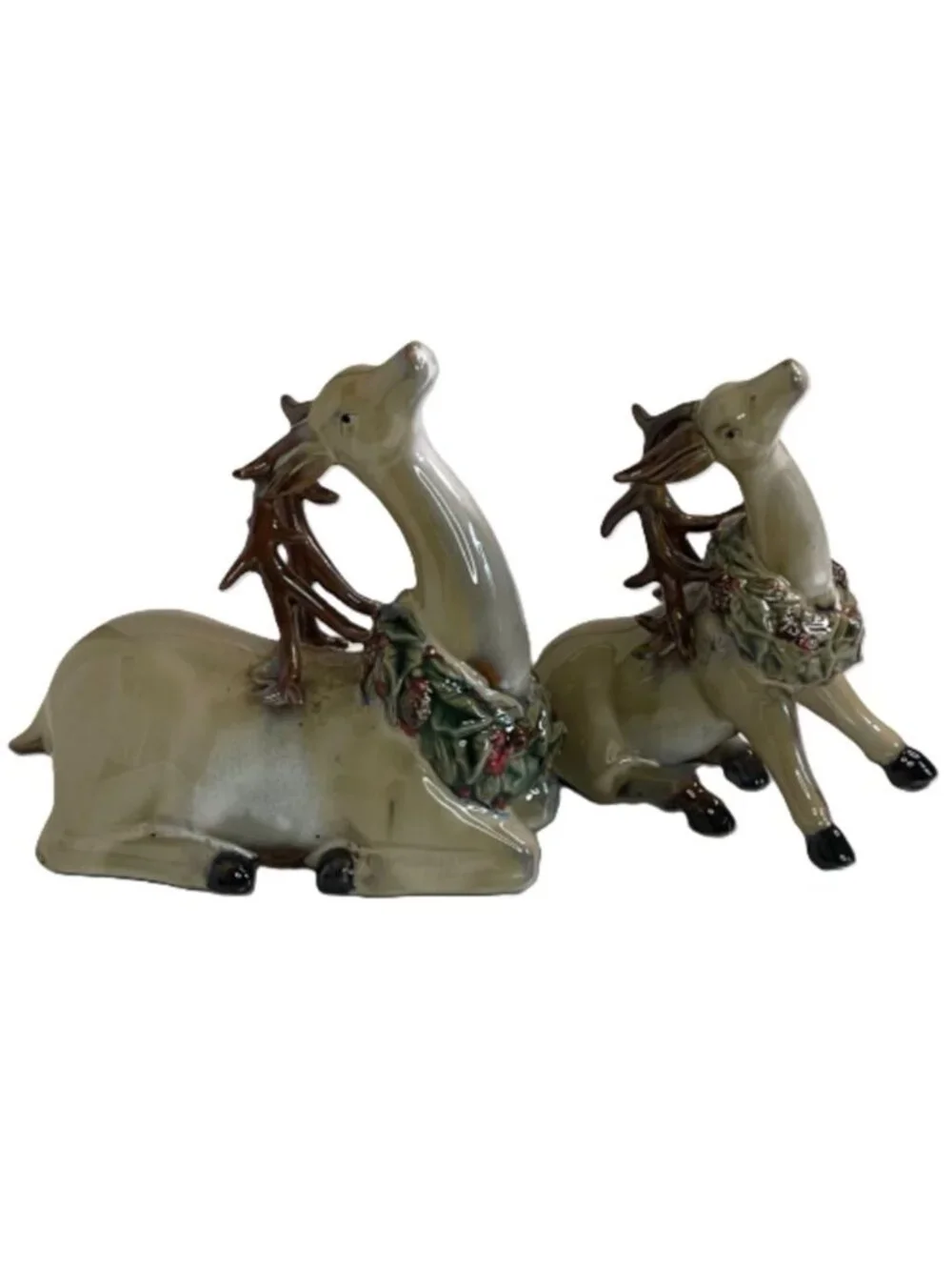 Vintage Ceramic Reindeer Figurines Tii Collection Pristine 2pc Set Resting Deer